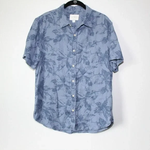 Lucky Brand Tropical Floral Linen Short Sleeve Button Shirt Blue Men's M H13011 - Picture 2 of 7
